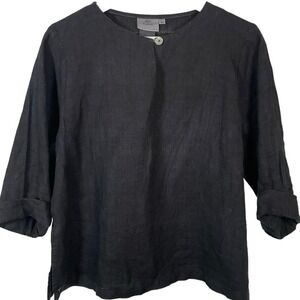 Hot Cotton Linen shirt 3/4” Sleeve Black Size Extra Small